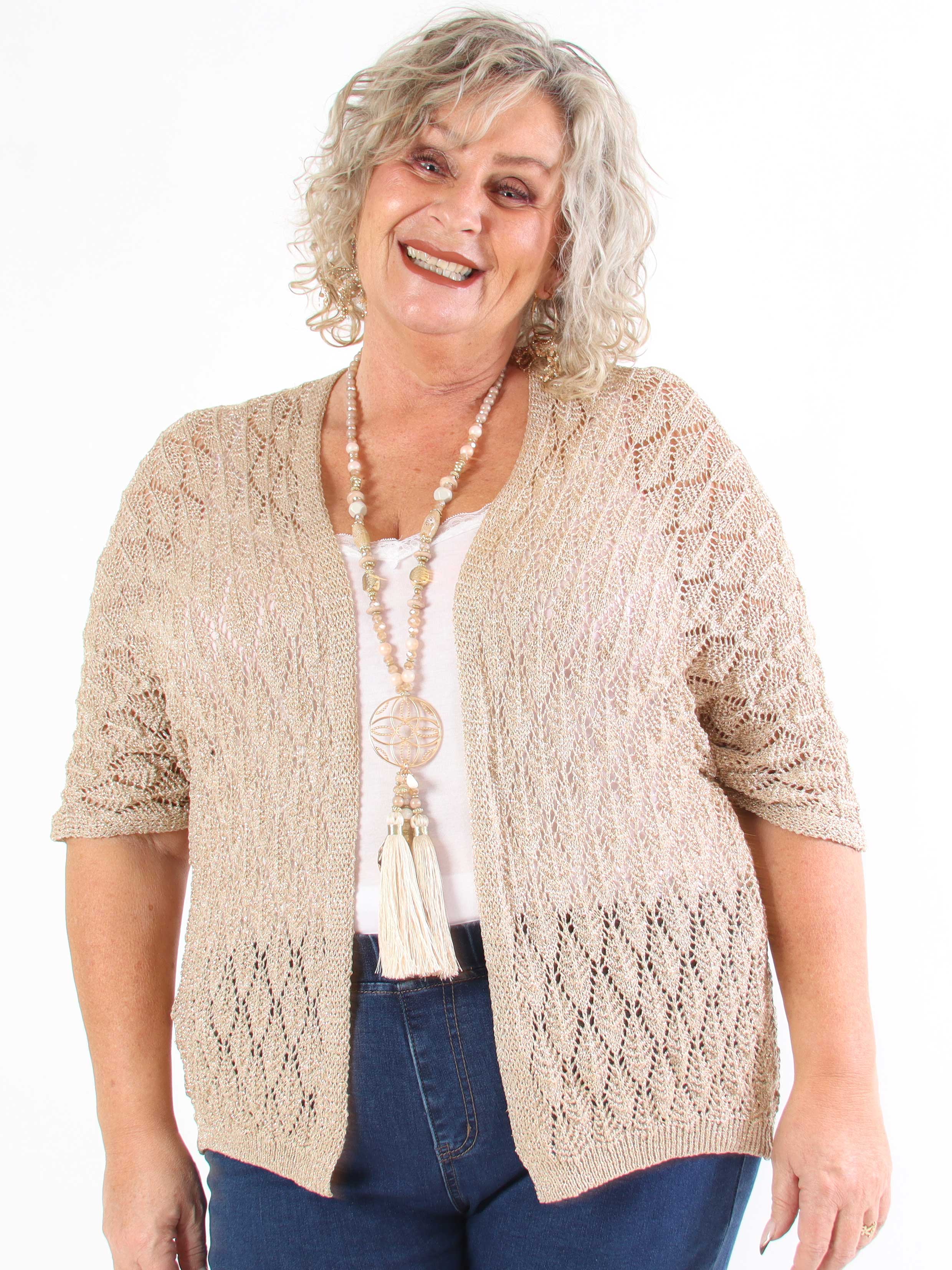 Selena - Sød plus size hæklet cardigan med glittertråde